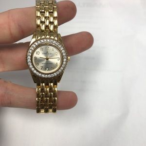 Anne Klein gold crystal bezeled watch